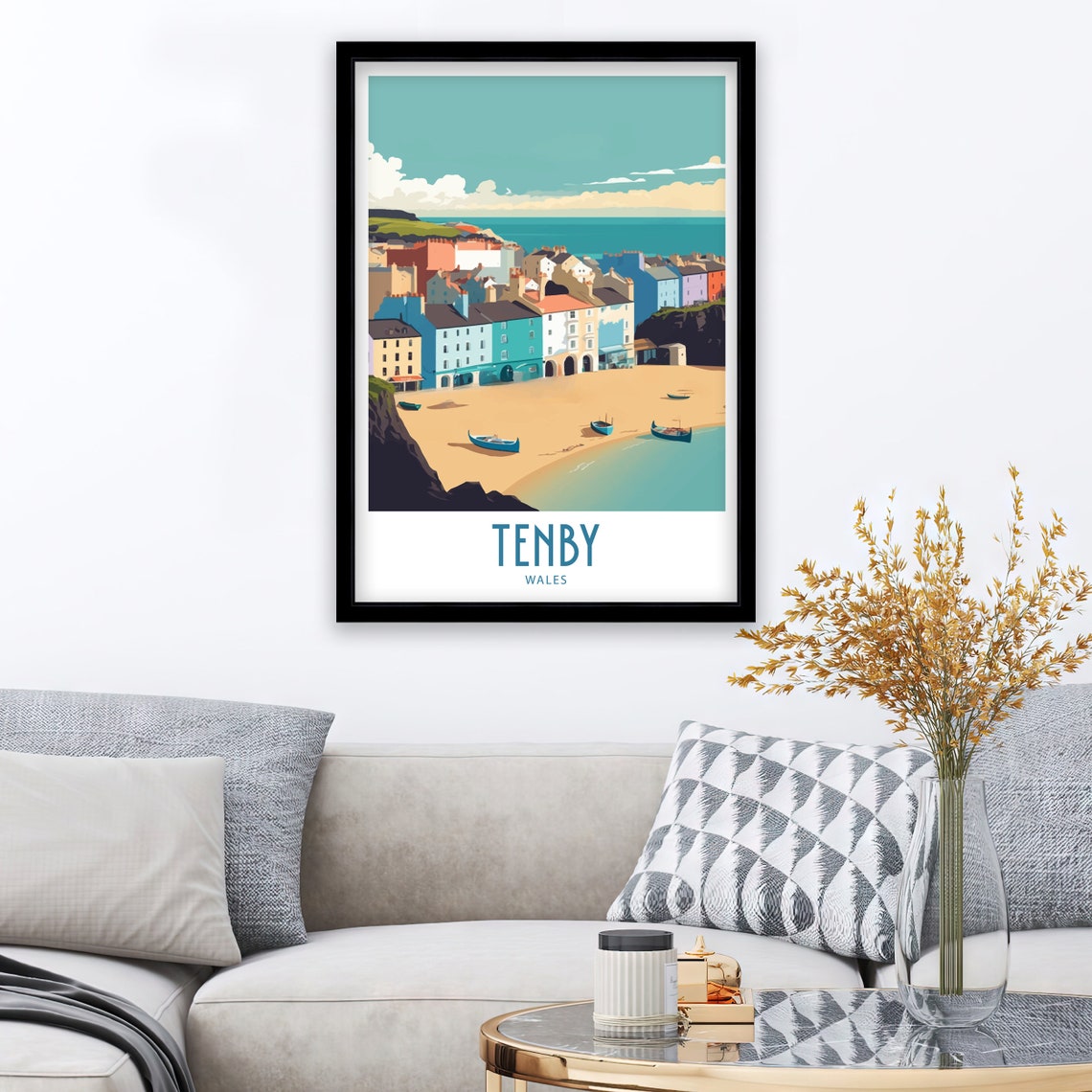 Tenby Travel Print Wall Art Tenby Wales Wall Hanging Home Decoration Tenby South Wales Gift Art Lovers Print Tenby South Wales Wall Decor - Image 3