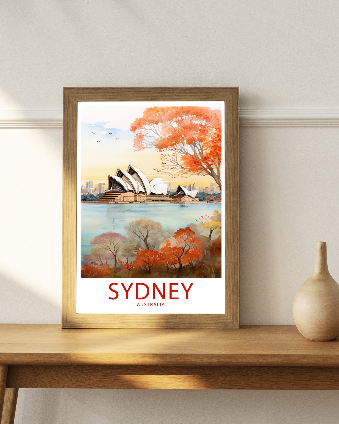 Sydney Australia Opera House Autumn Trees Illustrated Travel Poster - Image 3