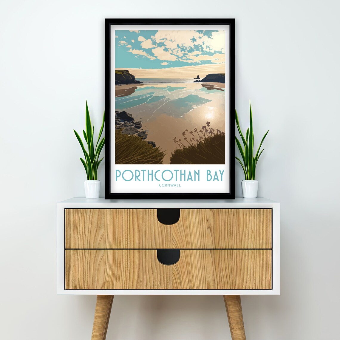 Porthcothan Bay Travel Poster, Cornwall Place Print - Image 3