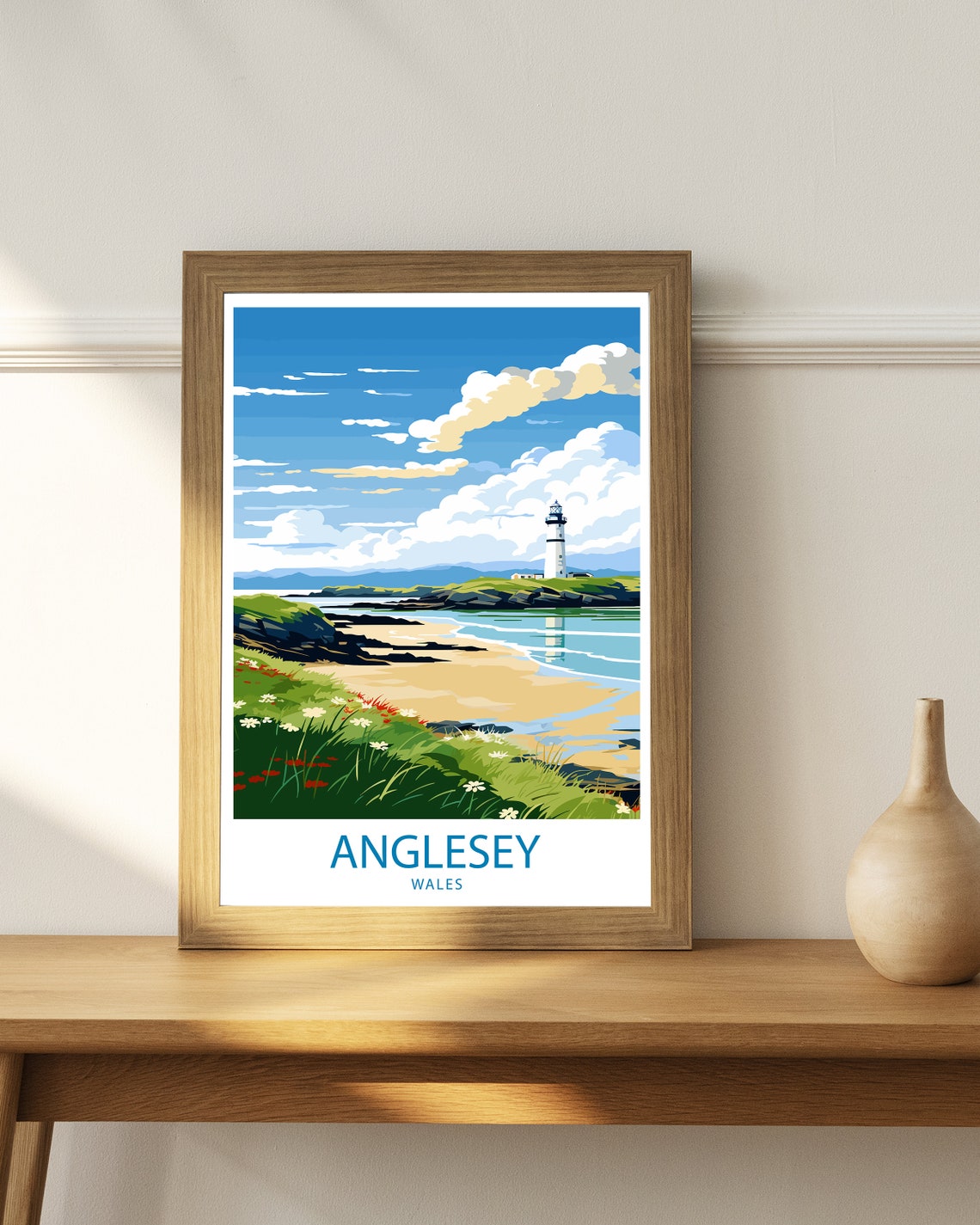 Anglesey Wales Lighthouse Coastal Bay Travel Illustration Poster - Image 3