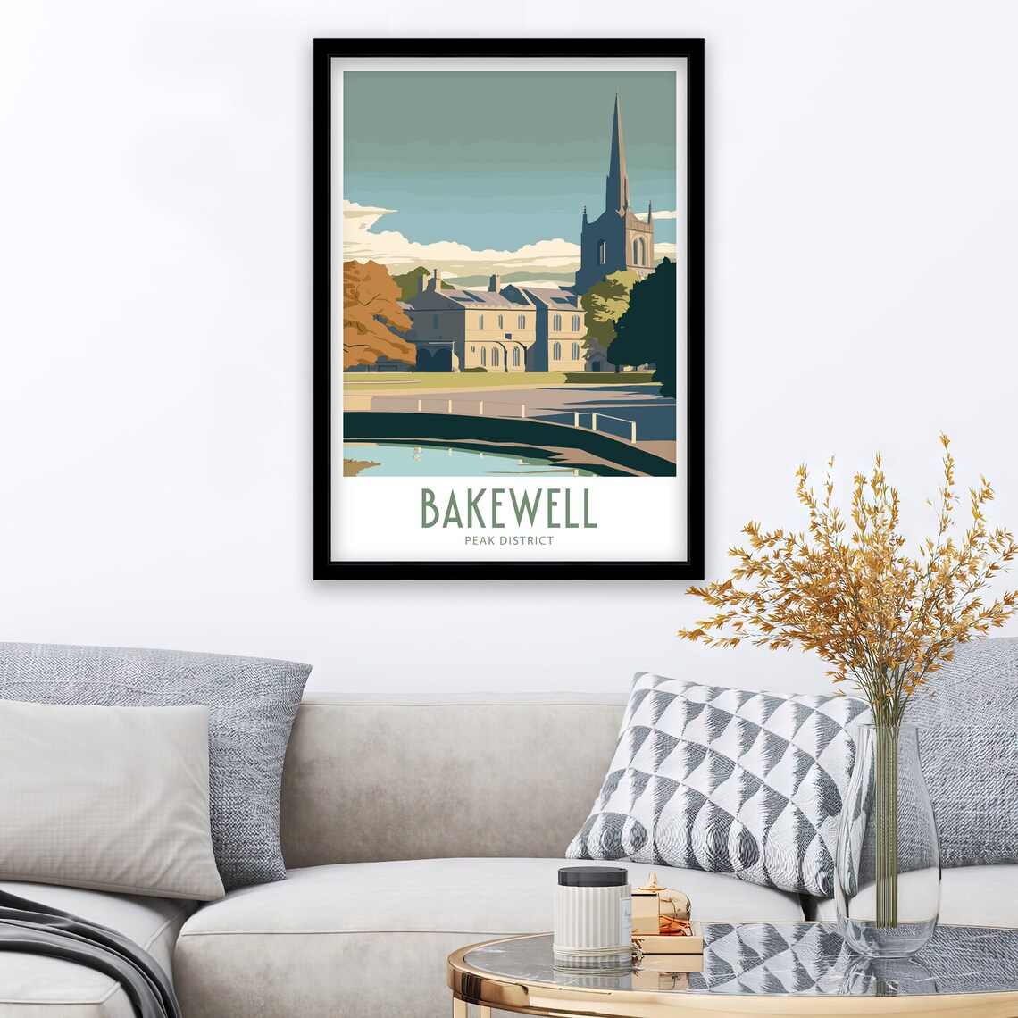Bakewell Peak District Church Spire By The River Autumn Travel Poster - Image 3