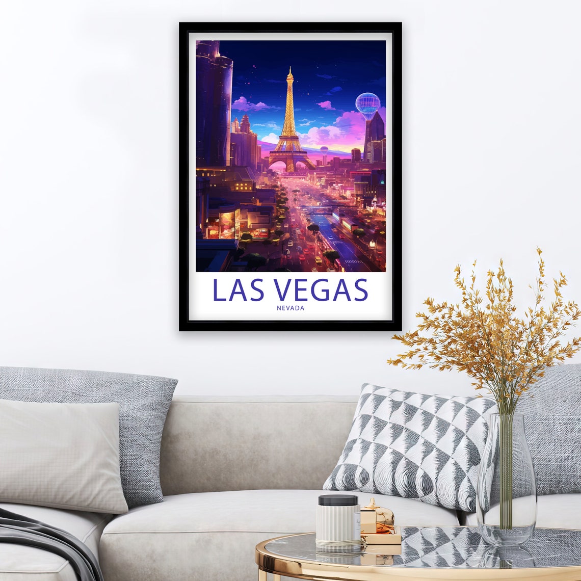 Las Vegas Nevada Neon Strip Eiffel Tower Night Glow Art Poster - Image 2
