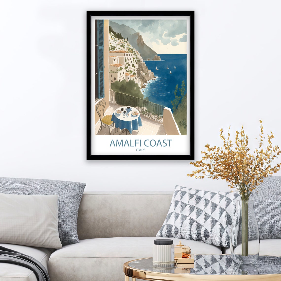 Amalfi Coast Italy Balcony Coffee Sea View Romantic Travel Poster - Image 2