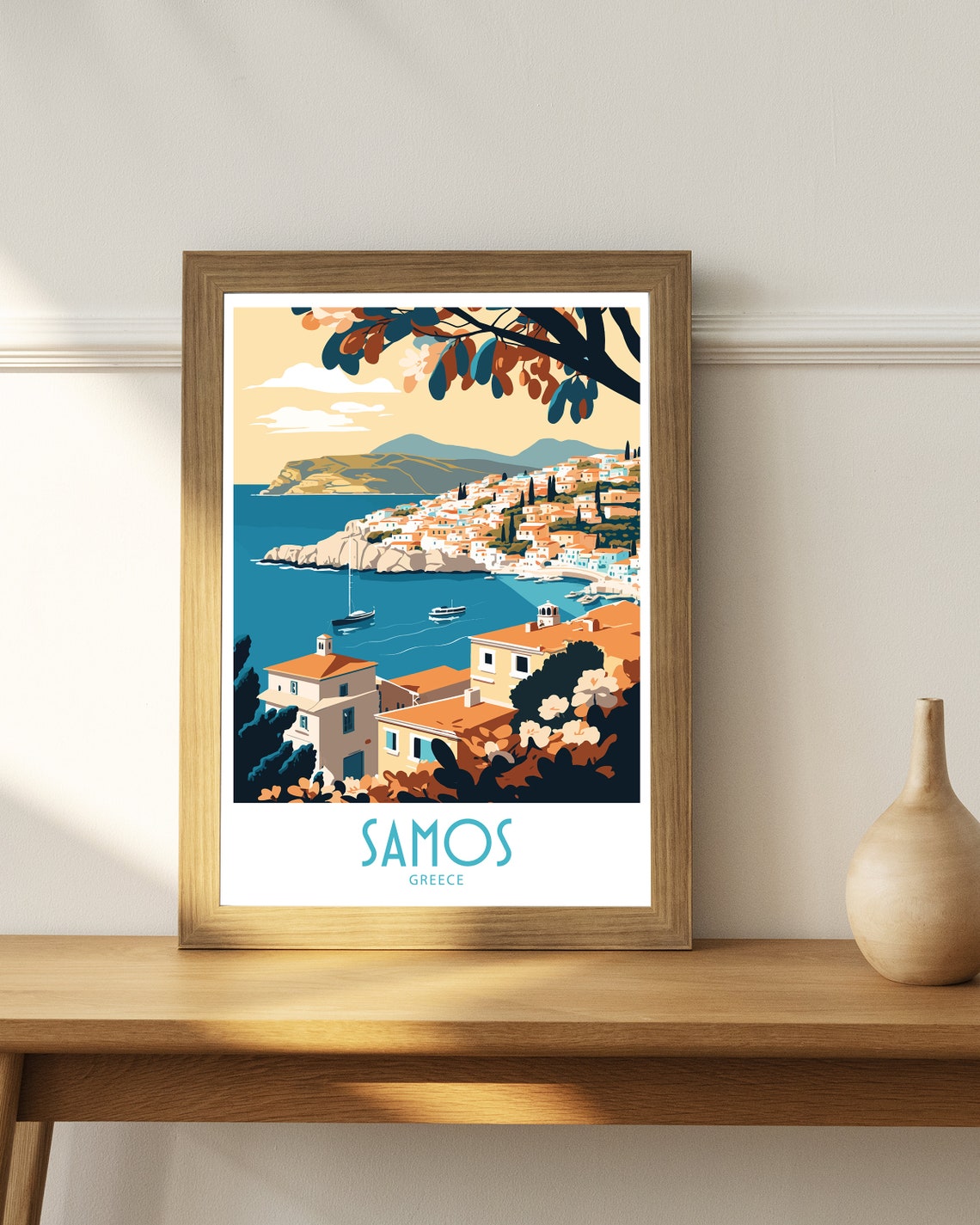 Samos Greece Hillside Town Harbor Bay Sunset Vintage Travel Poster - Image 4