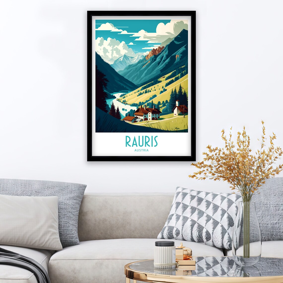 Rauris Austria Alpine Valley Village Church Peaks Vintage Poster - Image 3