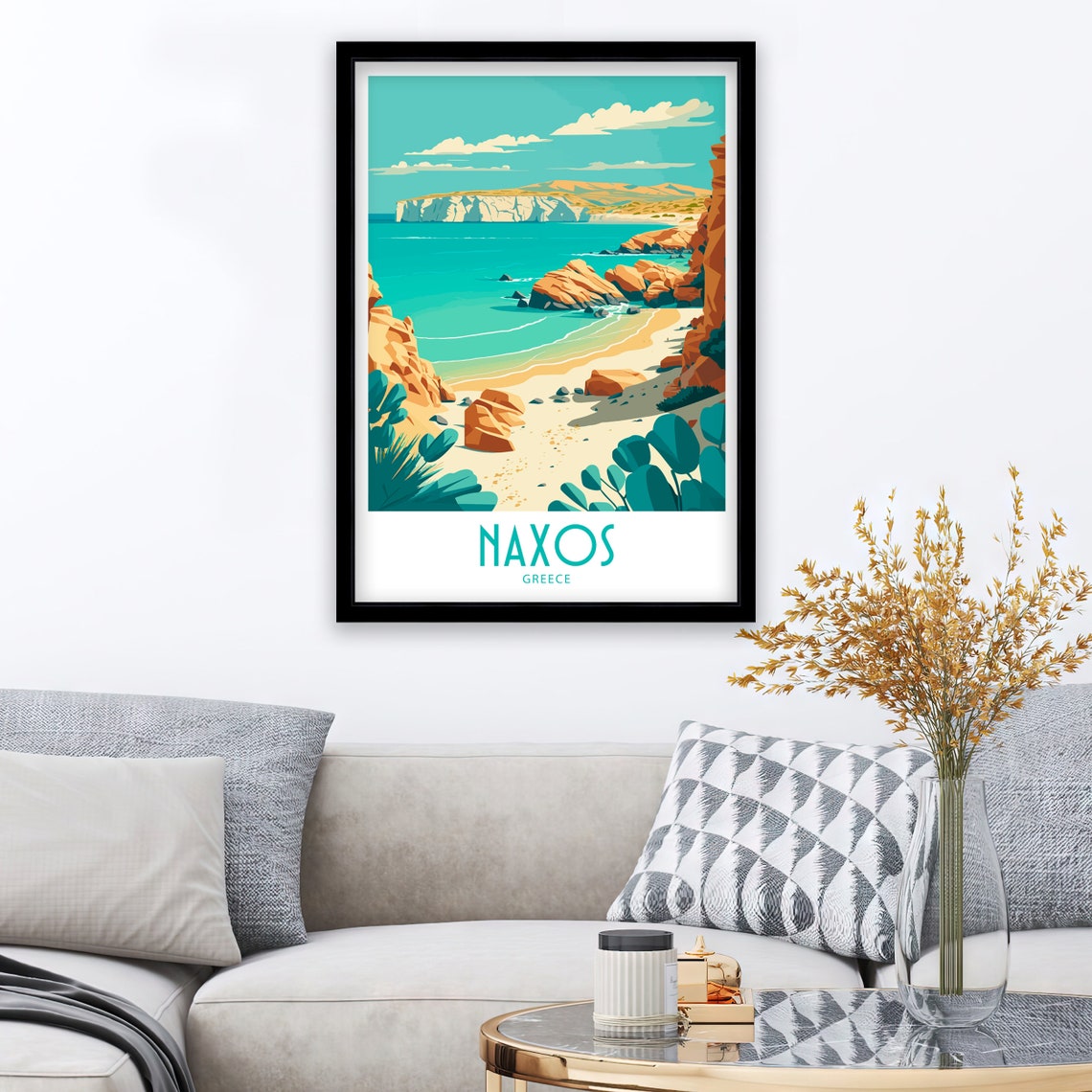 Naxos Greece Rocky Cliffs Cove Turquoise Sea Retro Travel Poster - Image 3