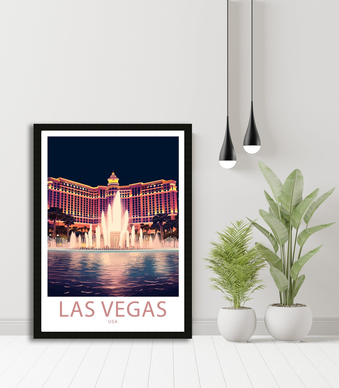 Las Vegas USA Bellagio Fountains Night Glow Casino Lights Poster - Image 4