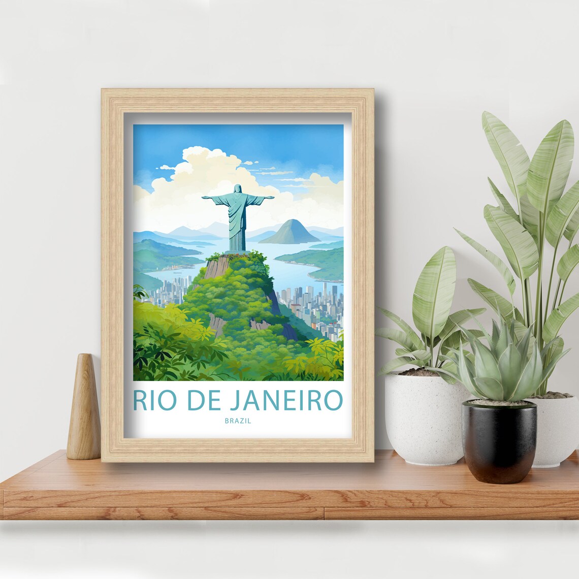 Rio de Janeiro Brazil Christ Over City Bay Illustrated Travel Poster - Image 5