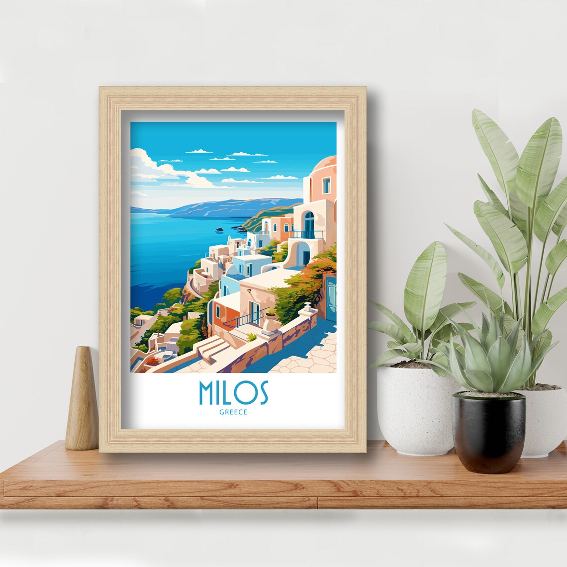 Milos Greece Hilltop Village Caldera Bay Blue Sea Travel Art Poster - Image 5