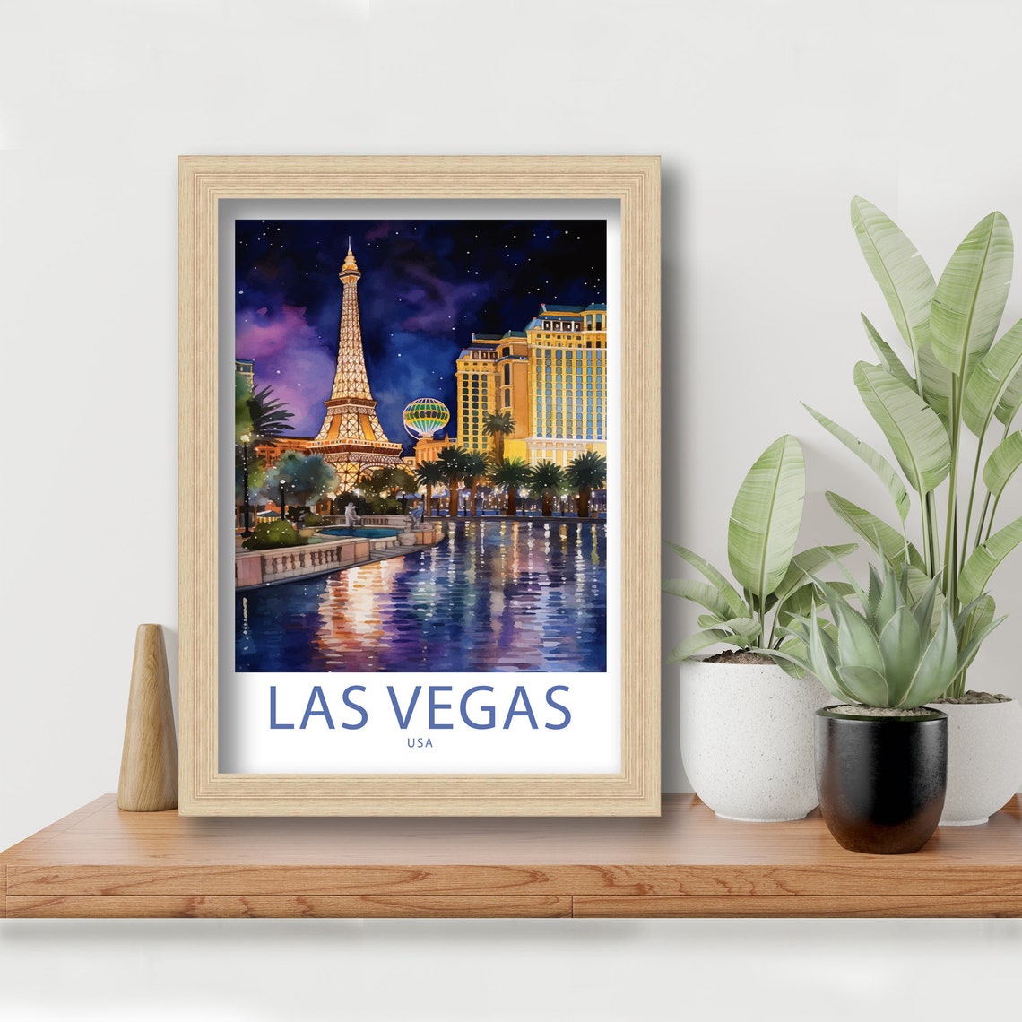 Las Vegas USA Paris Tower Night Skyline Reflection Pool Poster - Image 5