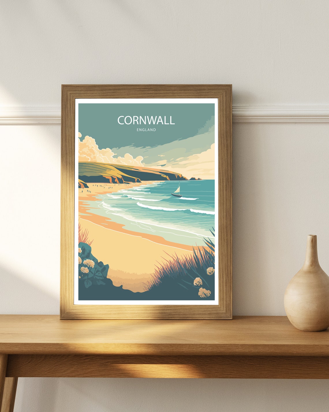 Cornwall England Golden Beach Retro Surf Coast Travel Poster - Image 3