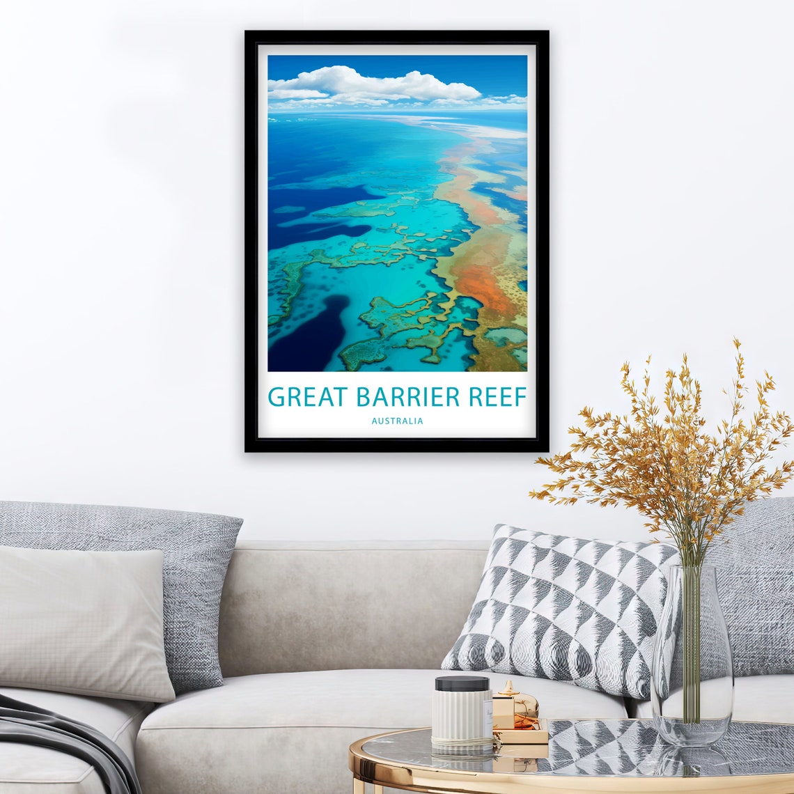 Great Barrier Reef Australia Aerial Ocean Illustrated Travel Poster - Image 2