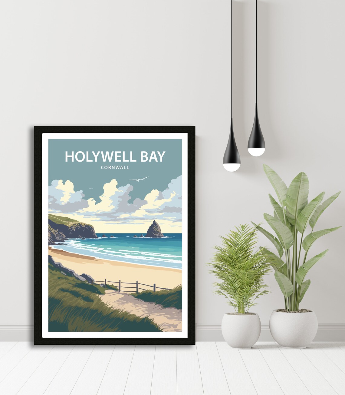 Holywell Bay Cornwall Beach Dunes Sea Stacks Vintage Travel Poster - Image 3