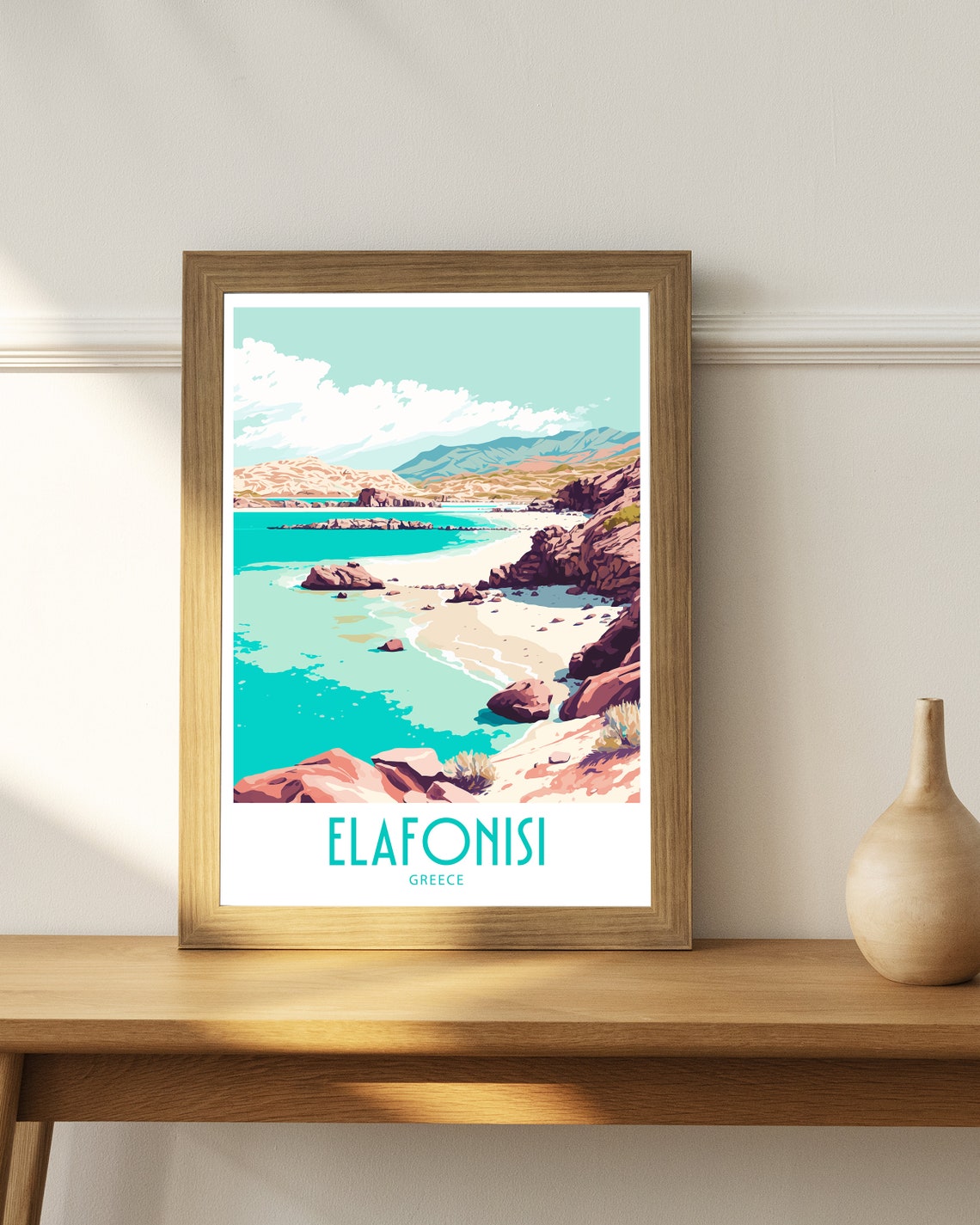 Elafonisi Greece Rocky Cove Lagoon Cliffs Calm Sea Travel Art Poster - Image 4