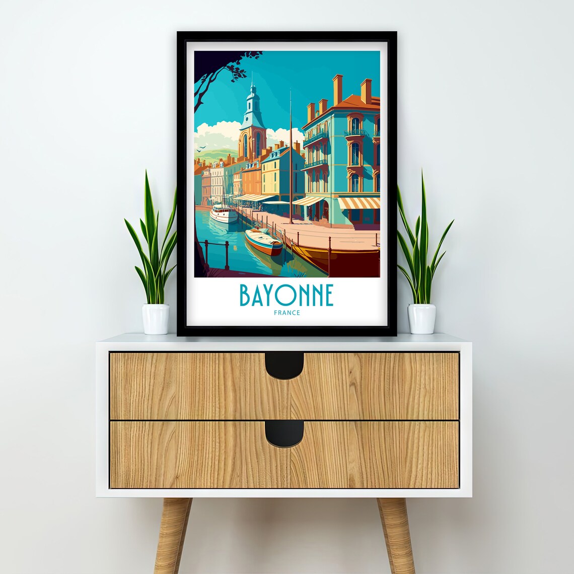 Bayonne France Riverside Harbor Fishing Boats Retro Travel Poster - Image 2