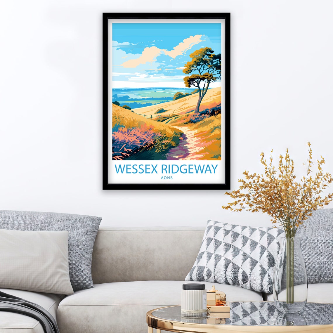 Wessex Ridgeway Aonb Travel Print Wessex Wall Decor Uk Wessex Art Wessex Wall Art Uk Poster Gift For Trail And Nature Lovers Aonb Dorset - Image 2