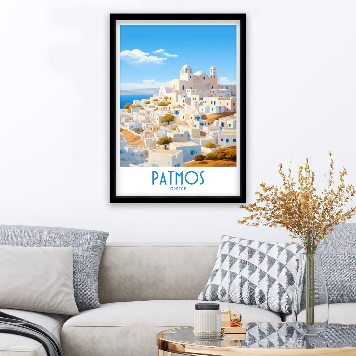 Patmos Greece Hilltop Town Domed Church Olive Trees Travel Art Poster - Image 3