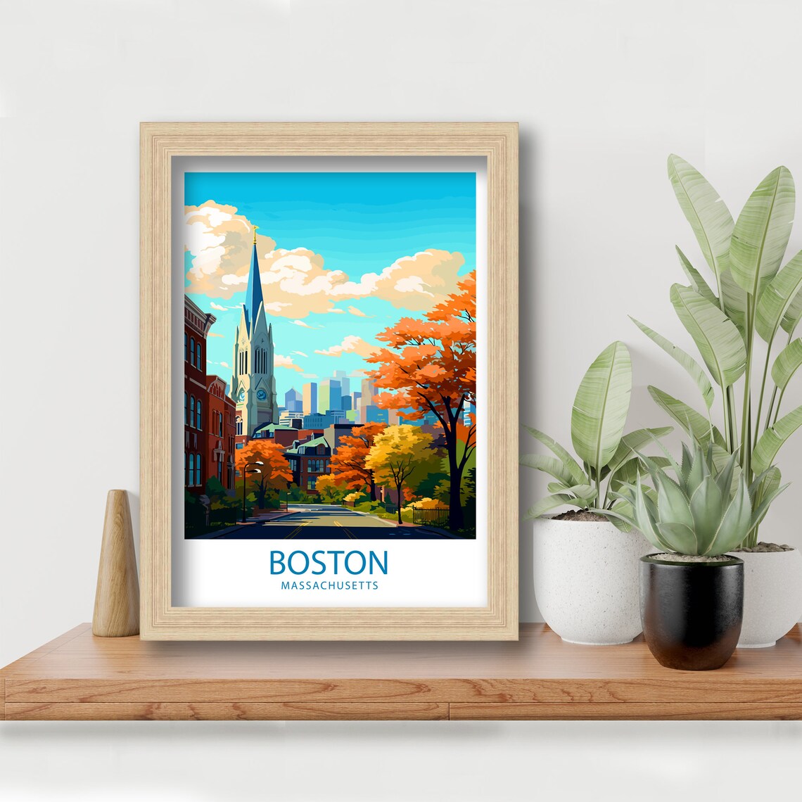 Boston Massachusetts Historic Church Spire Autumn Street Travel Poster - Image 5