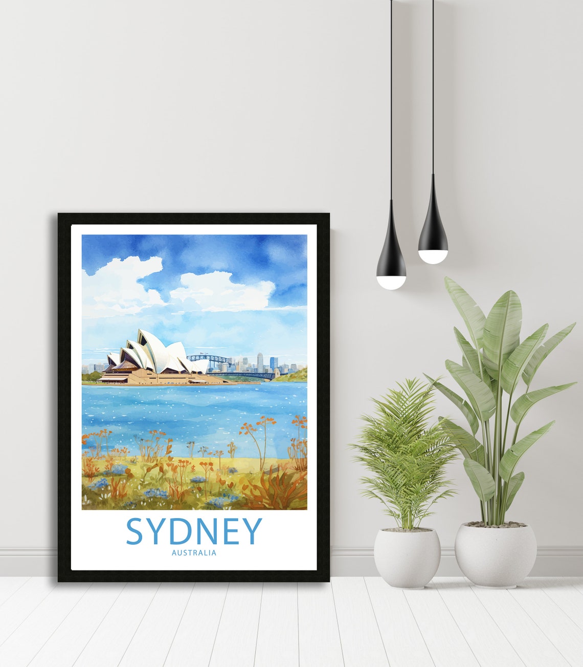Sydney Australia Opera House Harbour Watercolor Illustrated Poster - Image 4