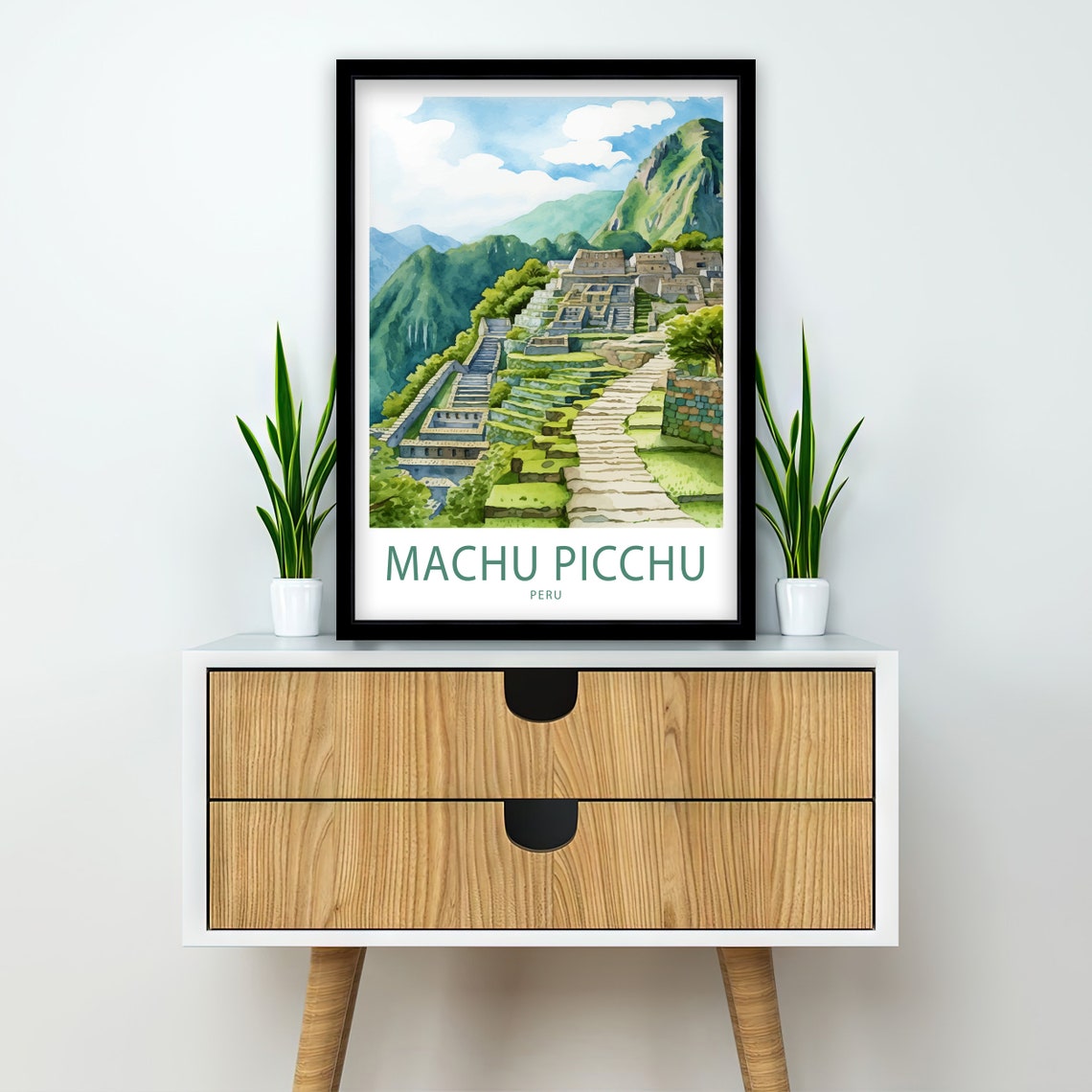 Machu Picchu Peru Stone Terraces Watercolor Illustrated Travel Poster - Image 2