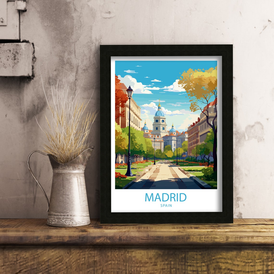 Madrid Spain Grand Avenue with Domed Landmark Blue Sky Poster - Image 4