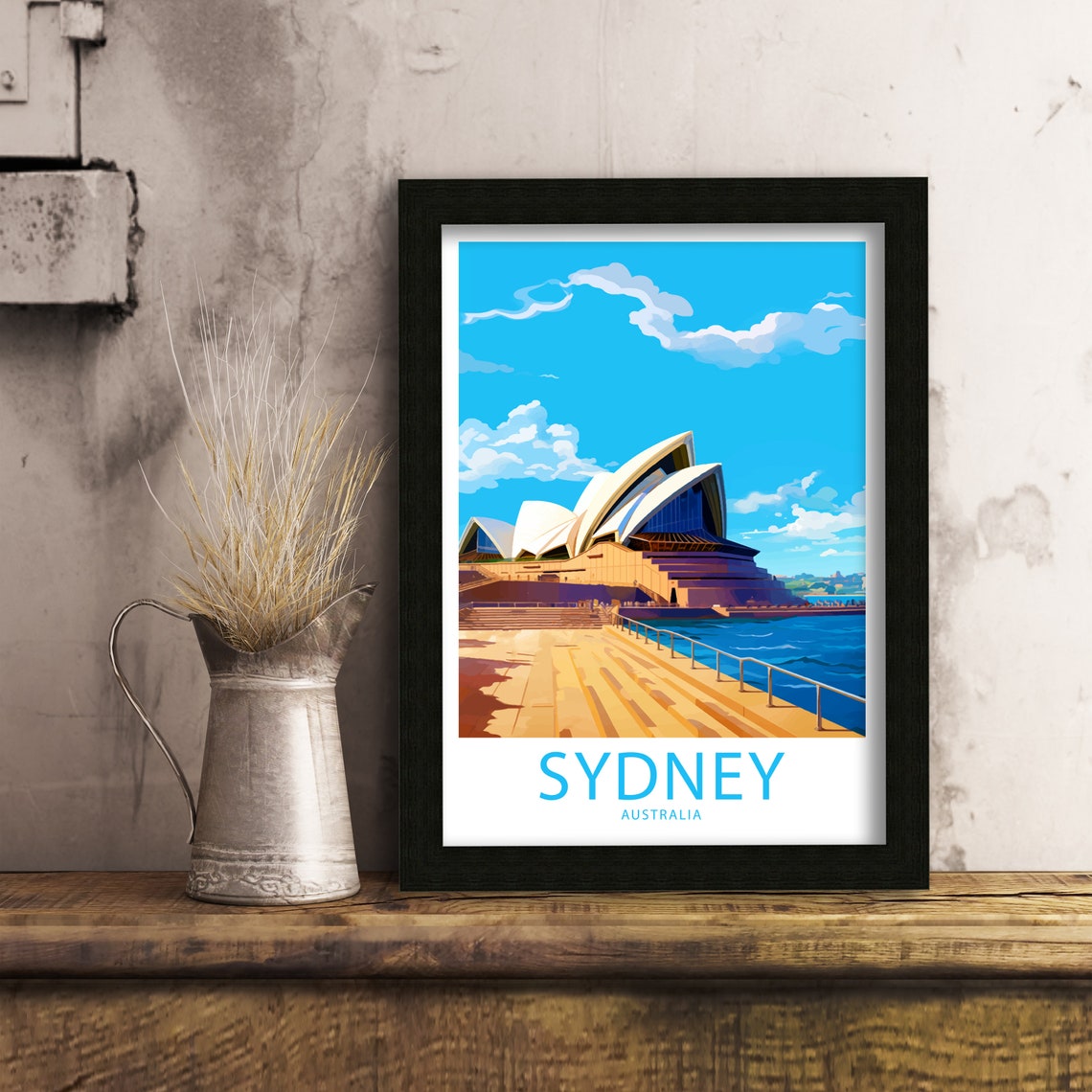 Sydney Australia Opera House Boardwalk Sunny Illustrated Travel Poster - Image 6
