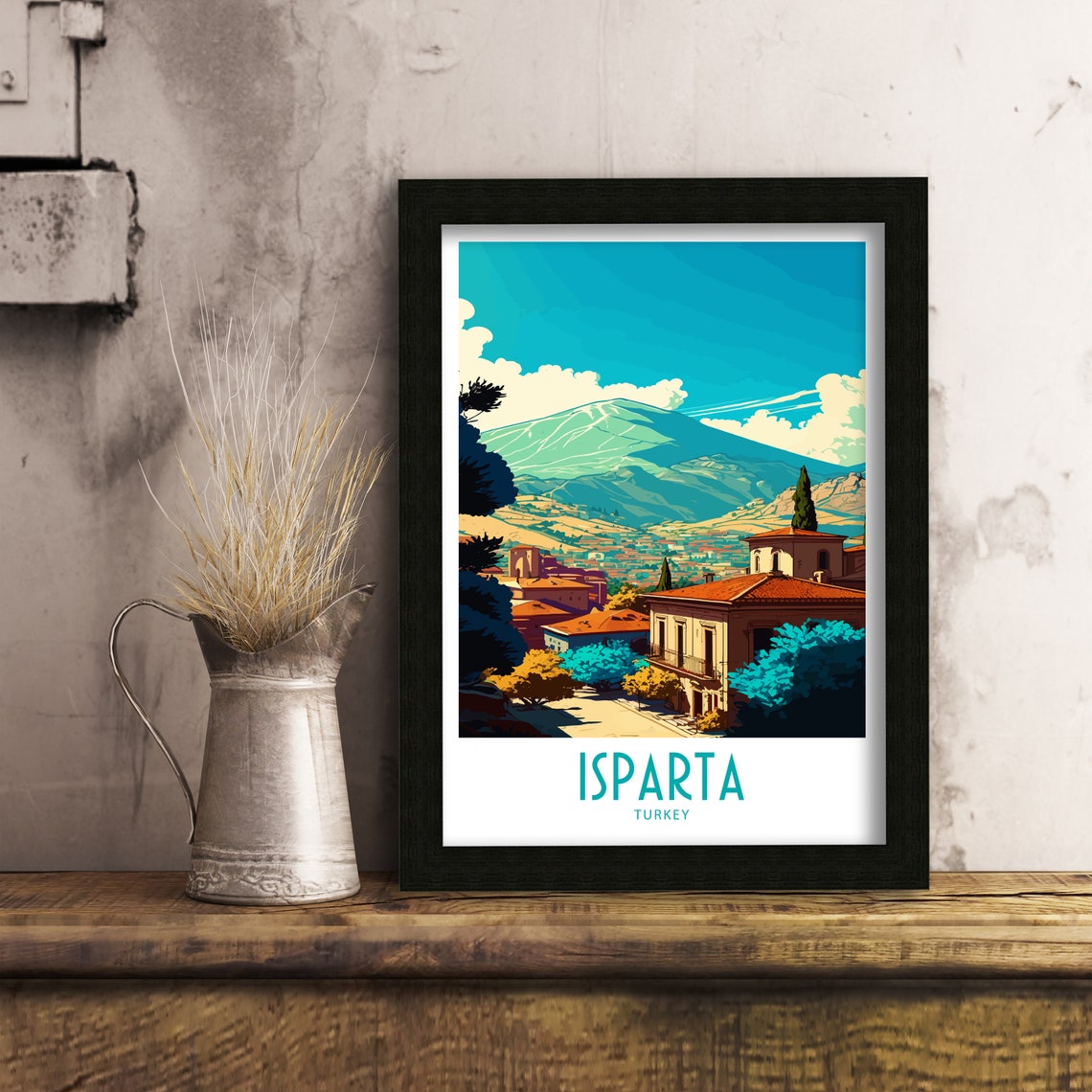 Isparta Turkey Mountain Town View Peaks Vintage Travel Poster - Image 3