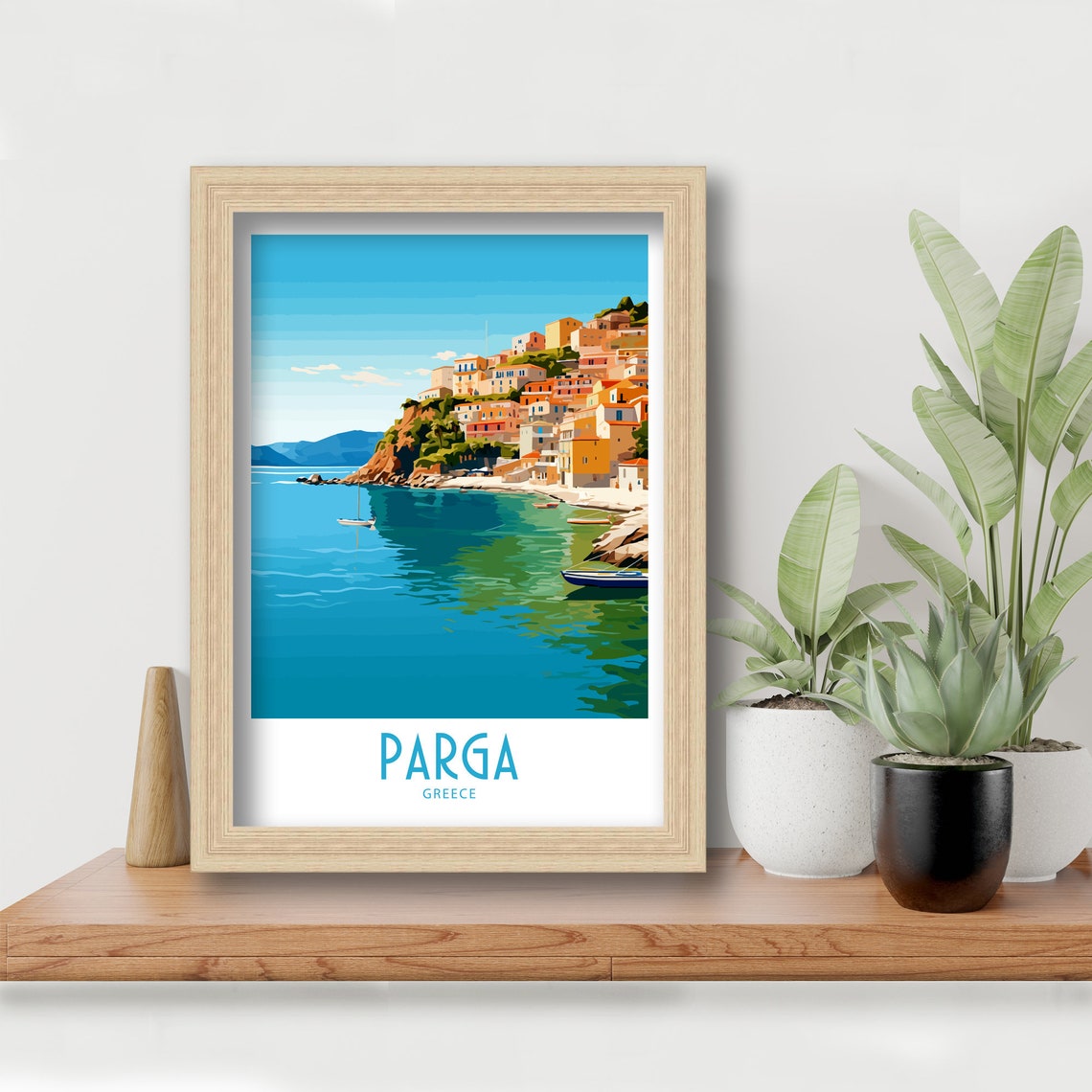 Parga Greece Cliffside Town Turquoise Bay Sailboats Travel Art Poster - Image 6