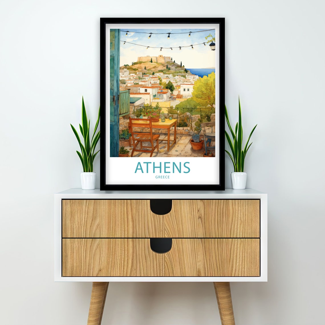 Athens Greece Acropolis View Terrace Watercolor Travel Poster - Image 2