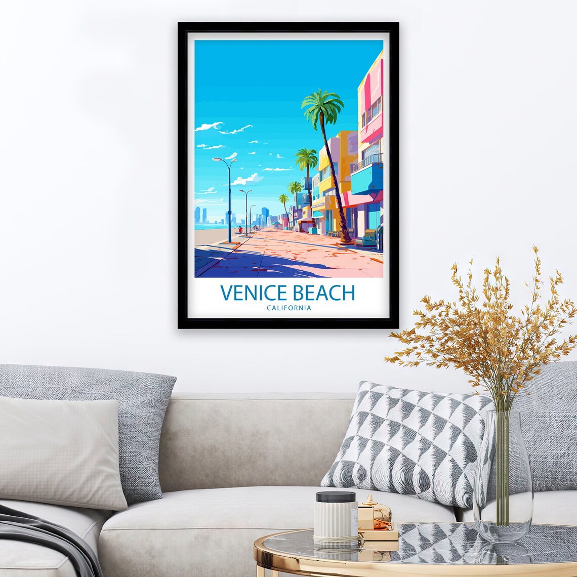 Venice Beach California Colorful Boardwalk Palm Trees Travel Poster - Image 2