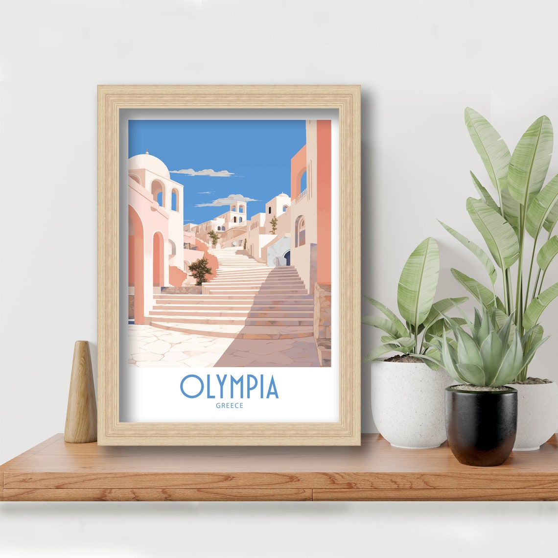 Olympia Greece Hilltop Steps Church Towers Sunlit Climb Travel Poster - Image 6