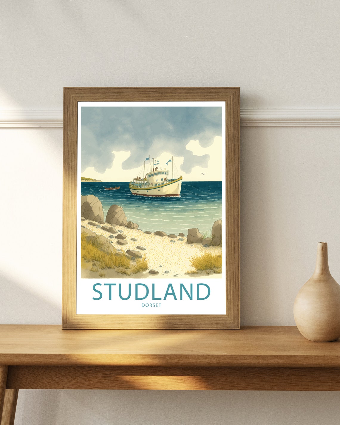 Studland Dorset Ferry Crossing Rocky Shore Watercolor Beach Poster - Image 4