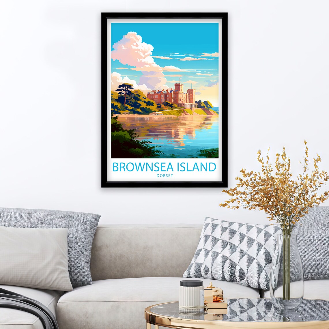 Brownsea Island Dorset Castle Waterfront Illustrated Travel Poster - Image 2