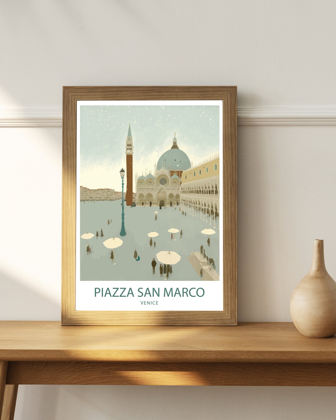 Piazza San Marco Venice Basilica Winter Snow Umbrellas Travel Poster - Image 3