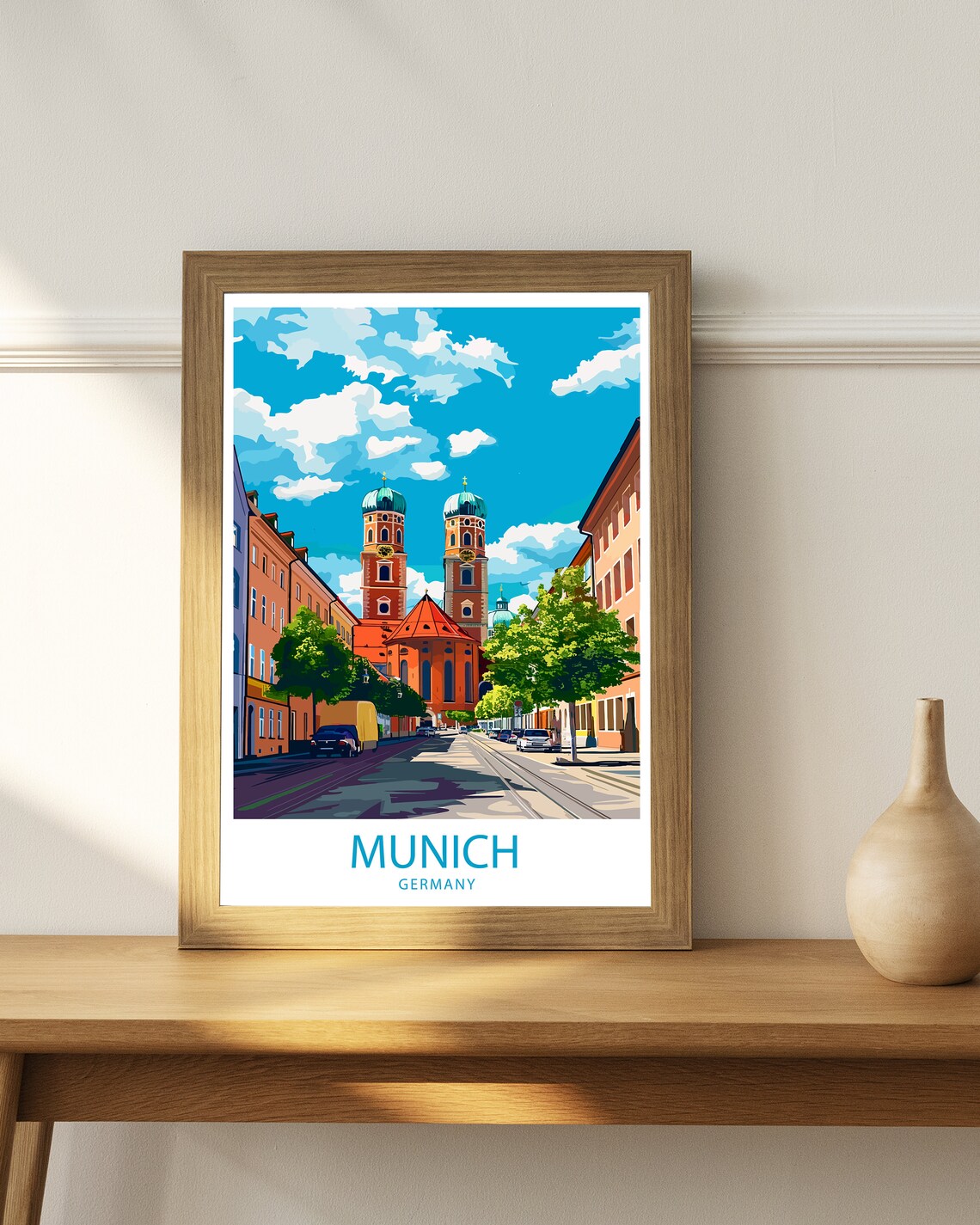 Munich Germany Frauenkirche Twin Domes City Street Travel Poster - Image 2