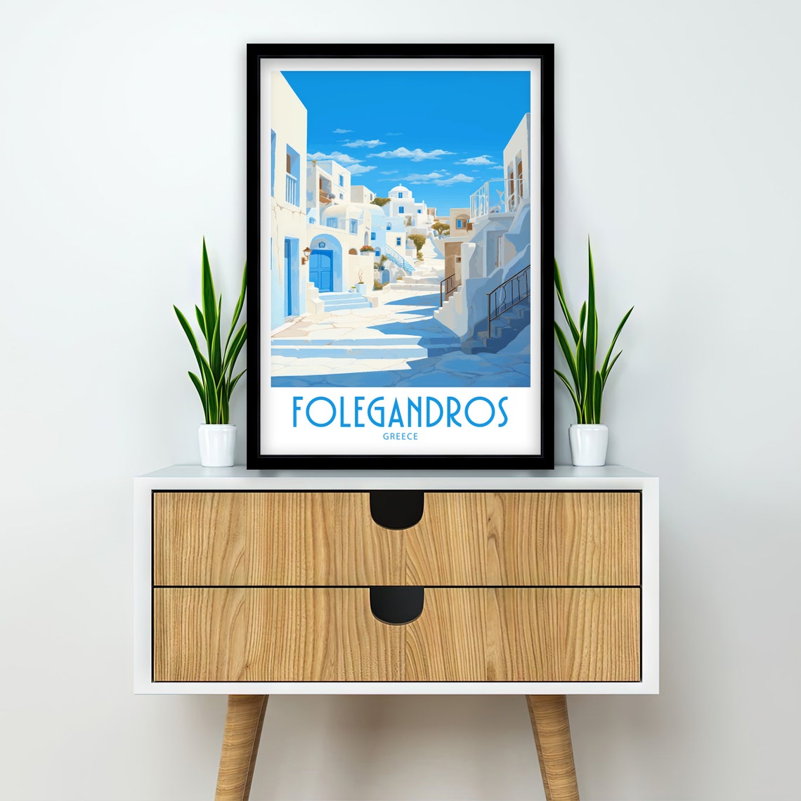 Folegandros Greece Whitewashed Alley Blue Doors Stairs Travel Poster - Image 2