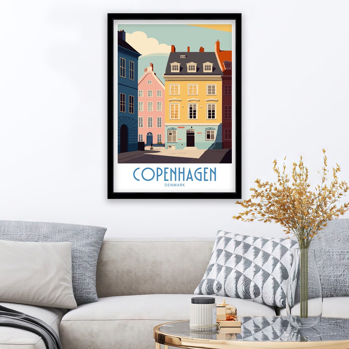Copenhagen Denmark Colorful Old Town Street Retro Travel Poster - Image 3