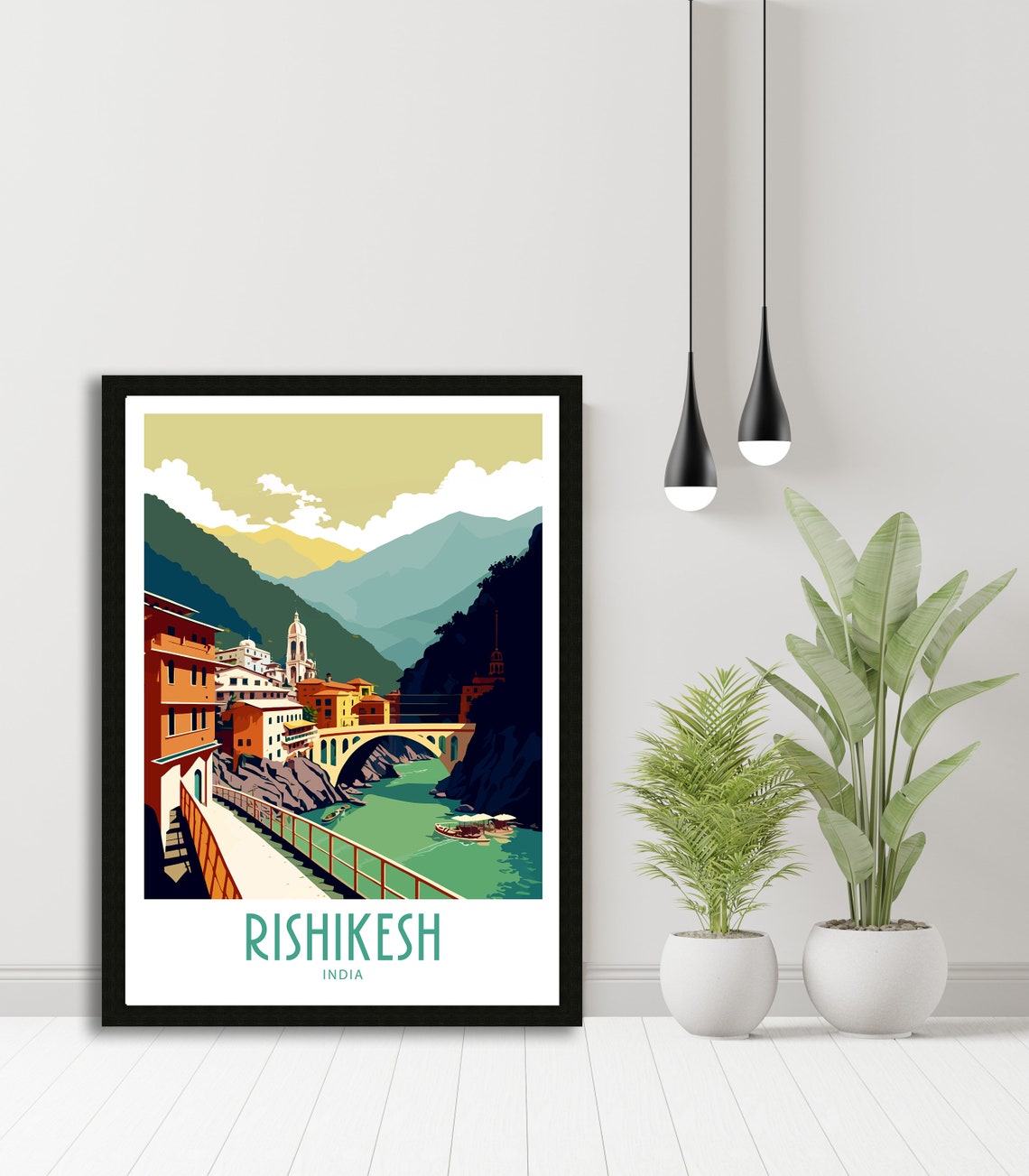 Rishikesh India River Bridge Mountain Town Sacred River Art Poster - Image 5