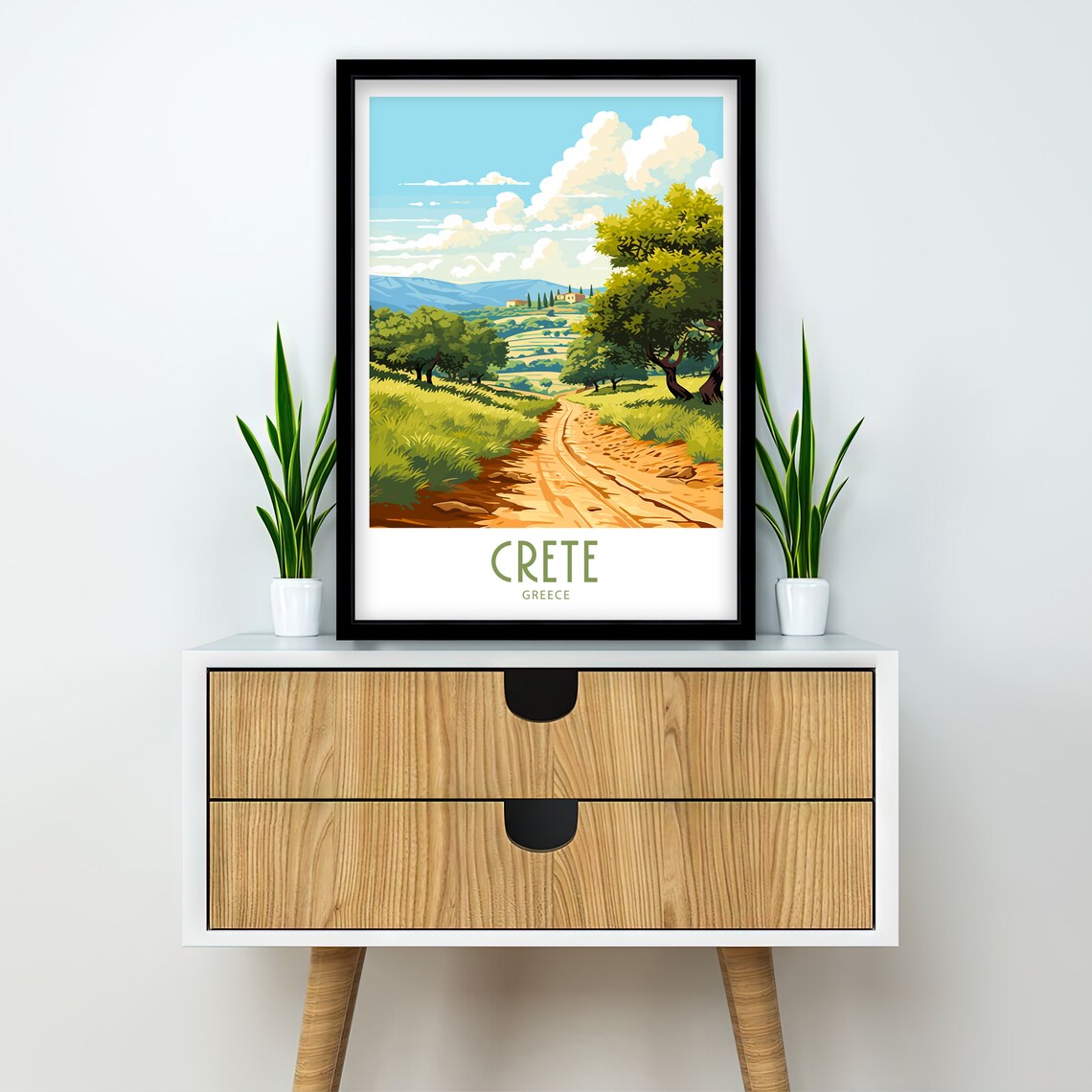 Crete Greece Olive Grove Country Road Sunny Retro Travel Poster - Image 2