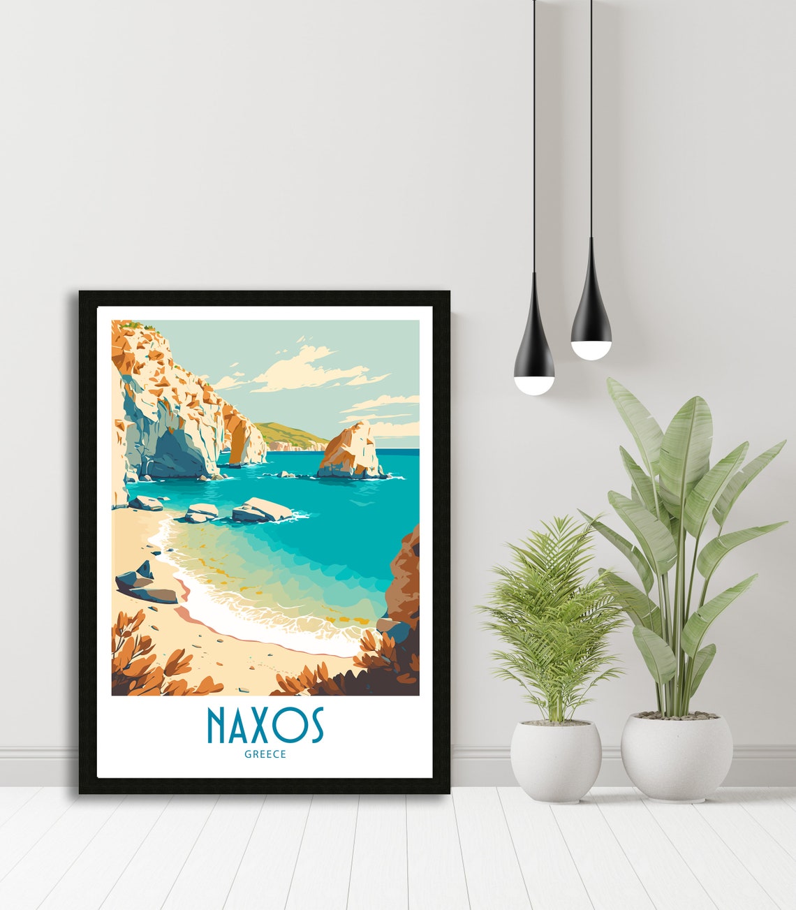 Naxos Greece Hidden Beach Cliffs Sea Stack Retro Travel Poster - Image 5