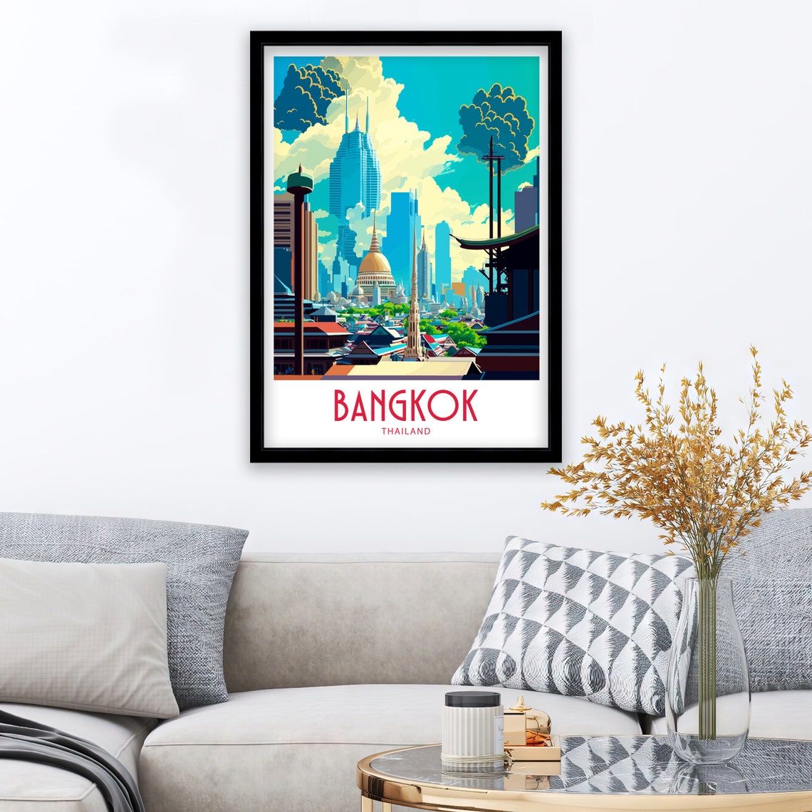 Chao Phraya River Bangkok Temple Spire And Boats Sunset Travel Poster - Image 3