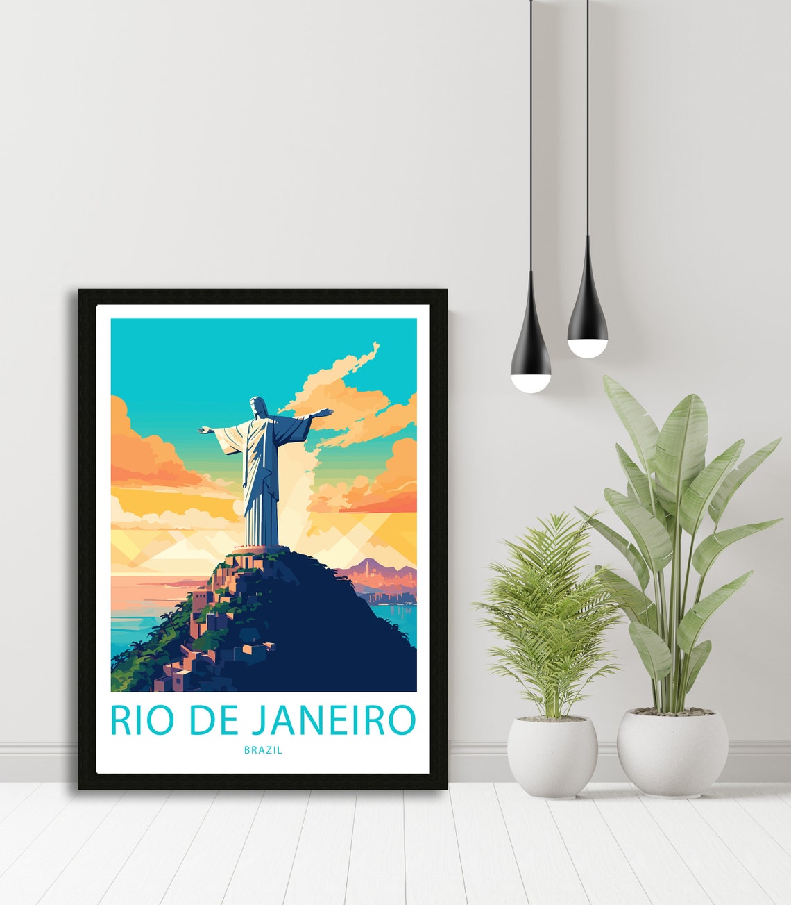 Rio de Janeiro Brazil Christ the Redeemer Sunset Illustrated Poster - Image 4