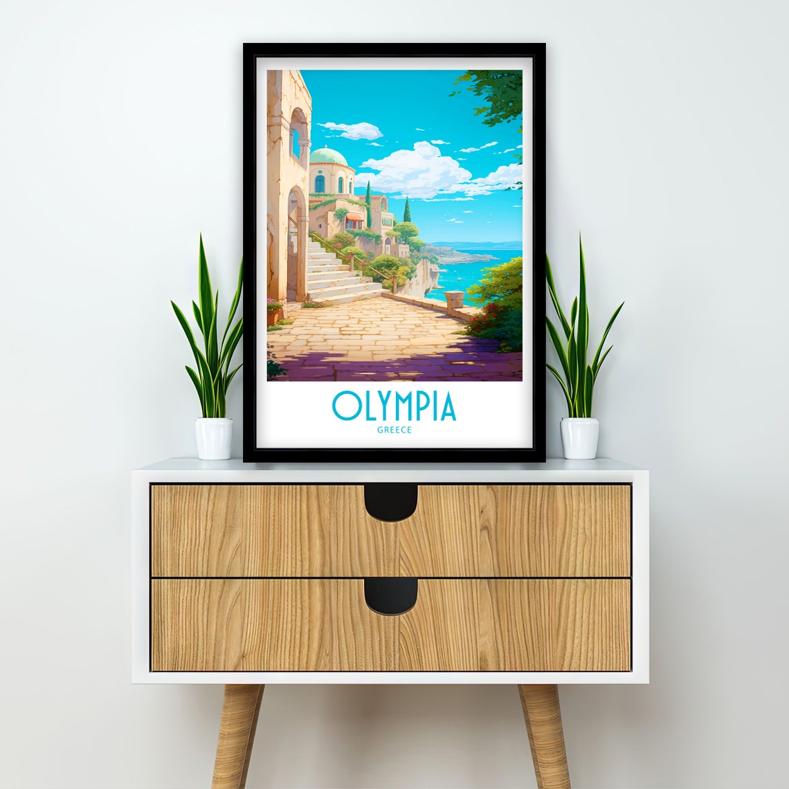 Olympia Greece Stone Courtyard Domed Chapel Sea View Travel Art Poster - Image 2
