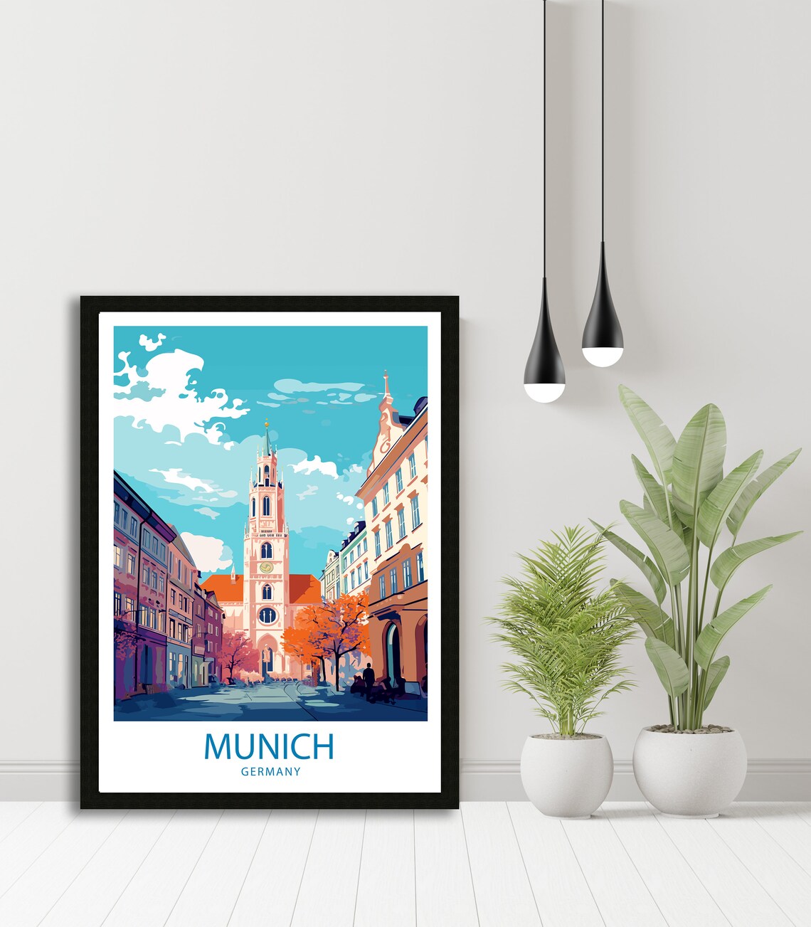 Munich Germany Old Town Clock Tower Autumn Street Travel Poster - Image 3