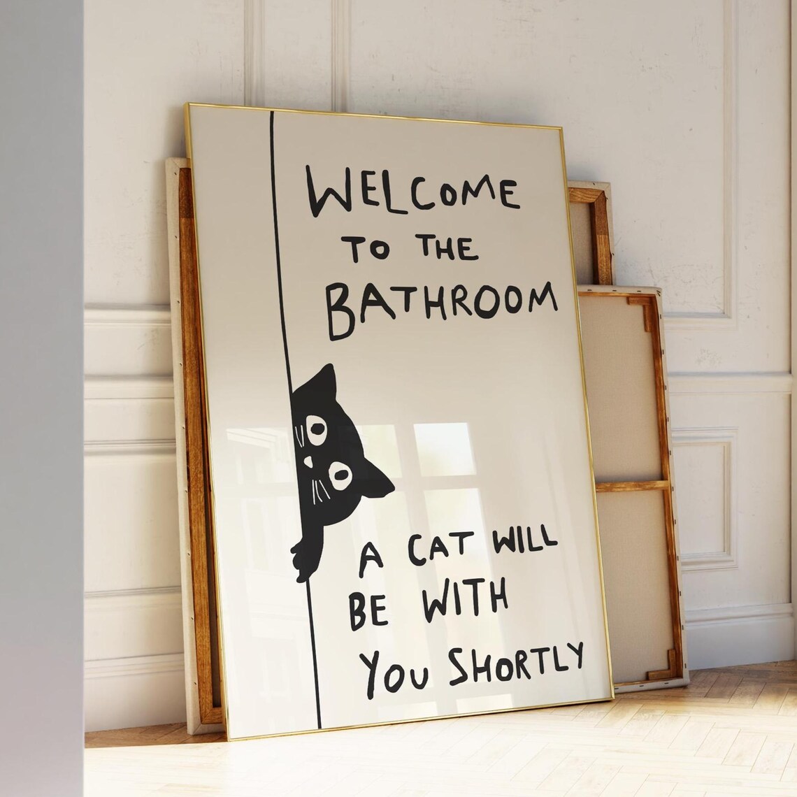 Funny Cat Bathroom Art Print, A Will Be With You Shortly