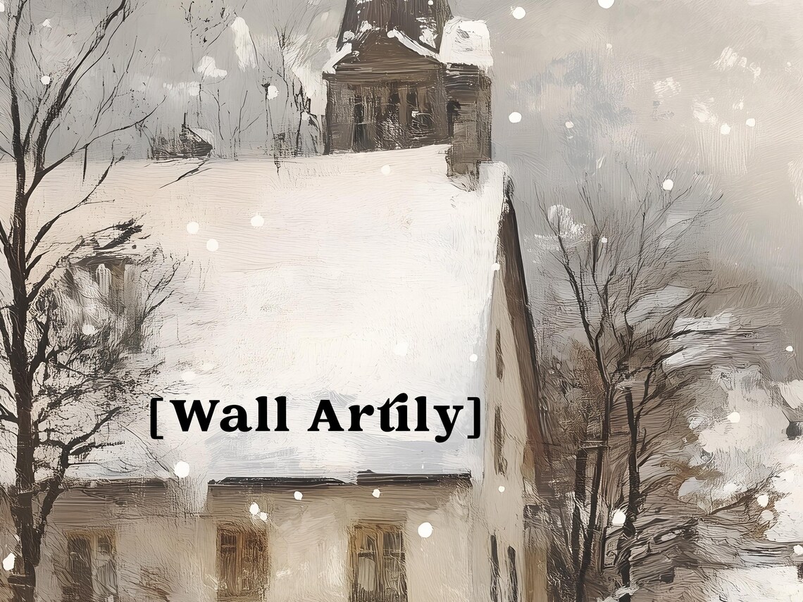 Snowy Church Village With Villagers Walking In Falling Snow Poster - Image 5