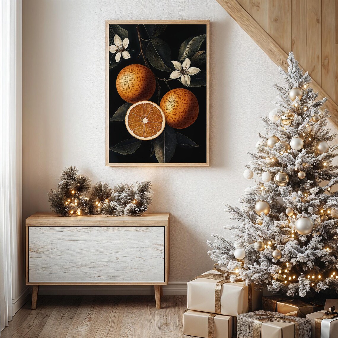 Moody Oranges Still Life Art Print, Rustic Kitchen Decor - Image 2