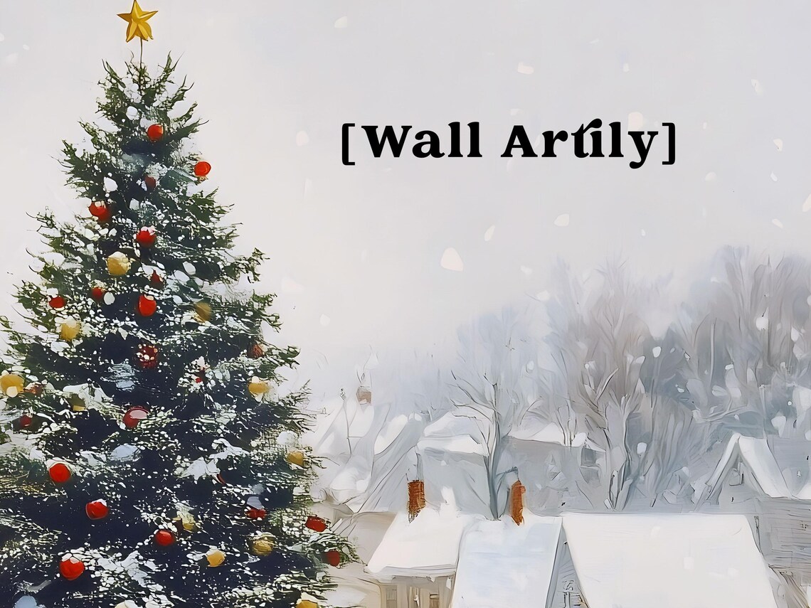 Snowy Village Square Giant Christmas Tree Vintage Holiday Poster - Image 5