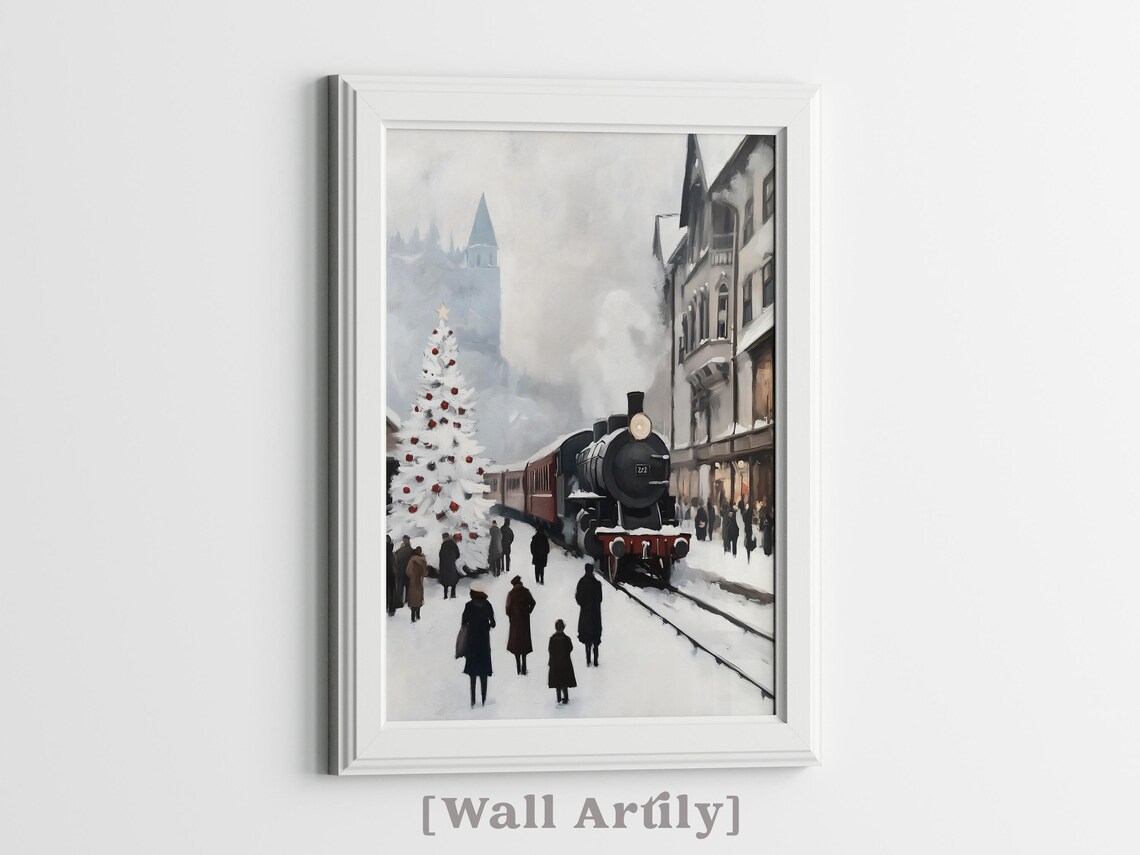Vintage Steam Train At Snowy Station With Christmas Tree Poster - Image 2