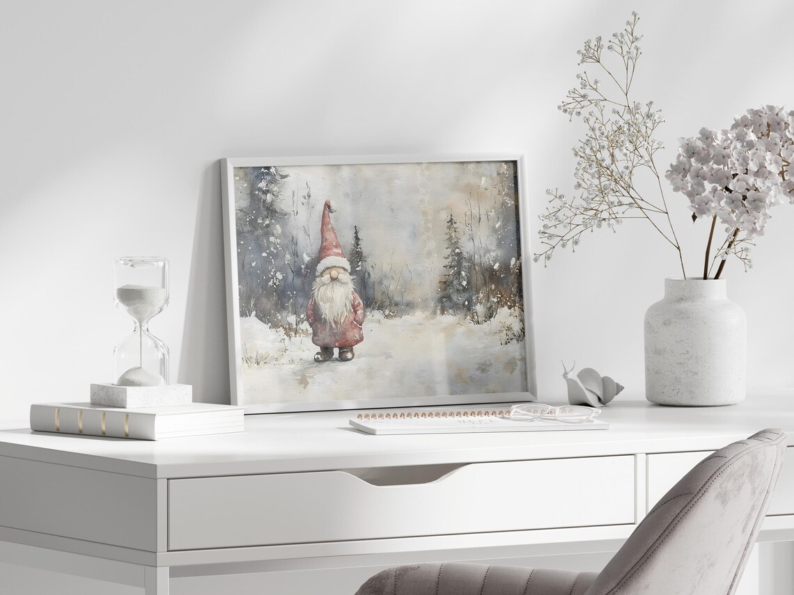 Christmas Gnome Winter Scene Art Print